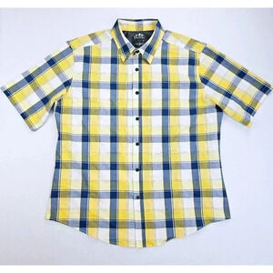 Pacific Outfitters Active Stretch Size Large Men's White Yellow Navy Check Shirt